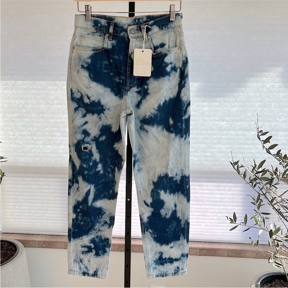Elan Jeans 90s Acid Tie Dye Distressed High Rise Jeans